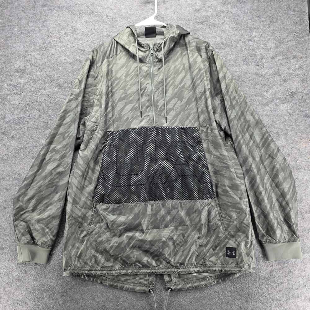 Under Armour Hoodie Mens L Green Pullover Hooded 1/4 Zip Pockets Camouflage